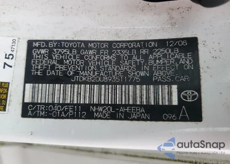 2009 Toyota Prius z USA, uszkodzony, nr VIN JTDKB20U893511775